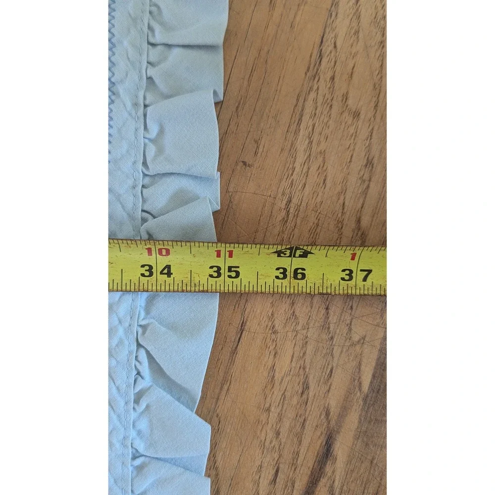Vintage Precious Moments Noahs Ark Baby Quilt Pastel Blue Ruffled Blanket 46x35